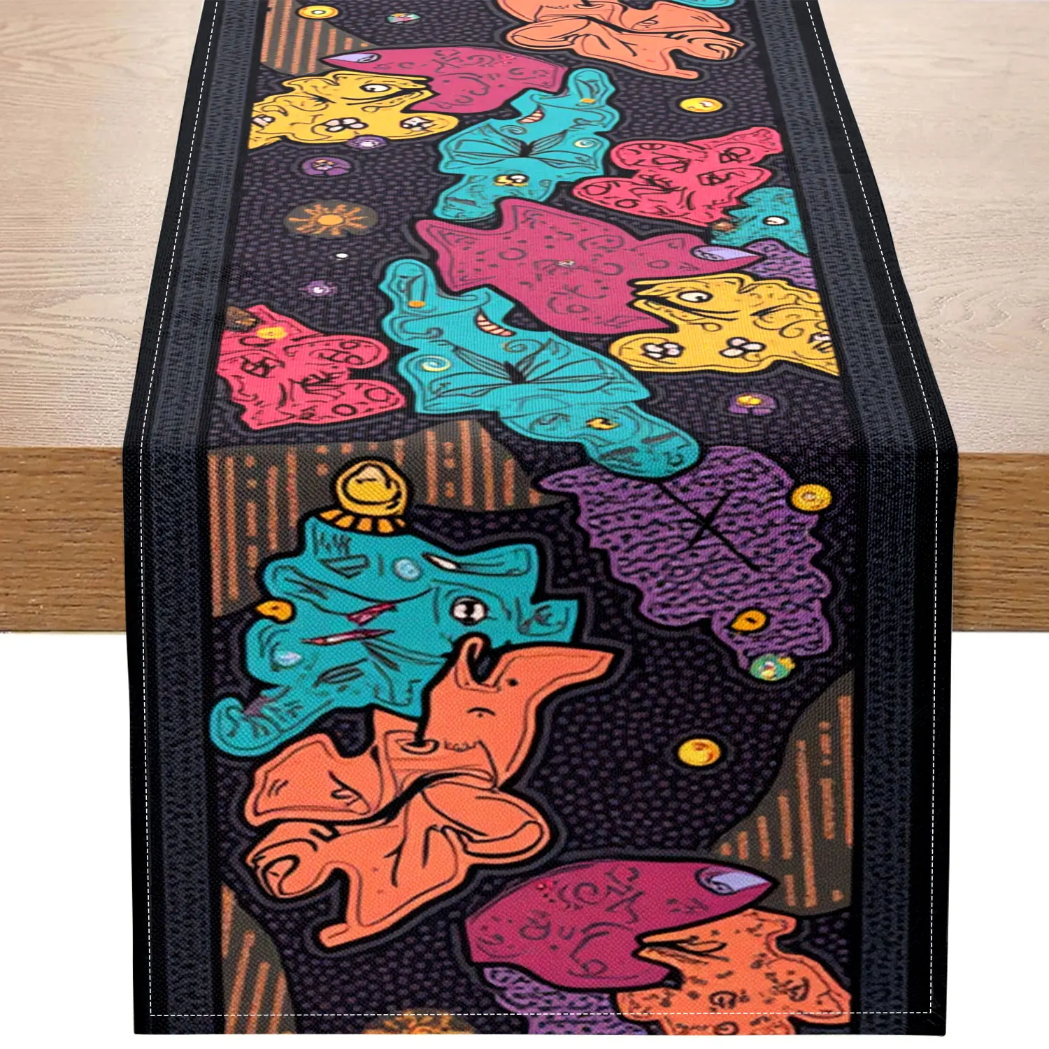 

Цельная дорожка для стола в стиле поп-арт на тему осенних листьев, украшенная красочными абстрактными узорами осенних листьев, подходит для художественного домашнего декора и украшения вечеринки