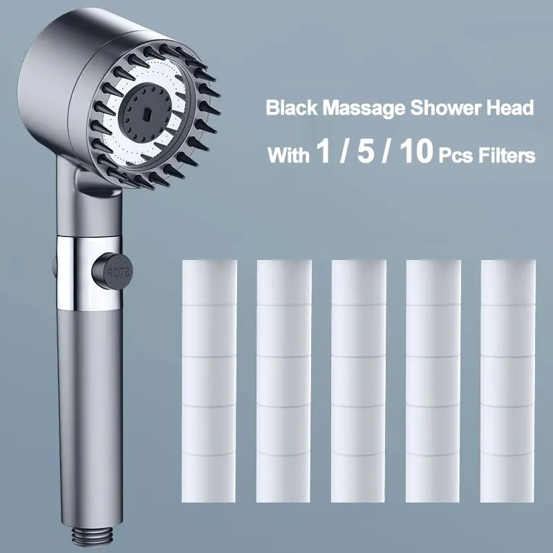 

New Black High Pressure Shower Head 3 Modes Adjustable Boost Filter Holder with Hose Rainfall Water Saving Bathroom Accessories