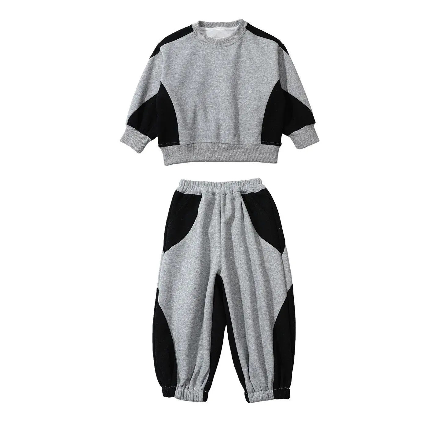 Girls Tracksuits 2-8 Years Baby Girl Clothes Black Gray Patchwork Long Sleeve Pullover Tops and Pants Two Piece Set Kids Outfits