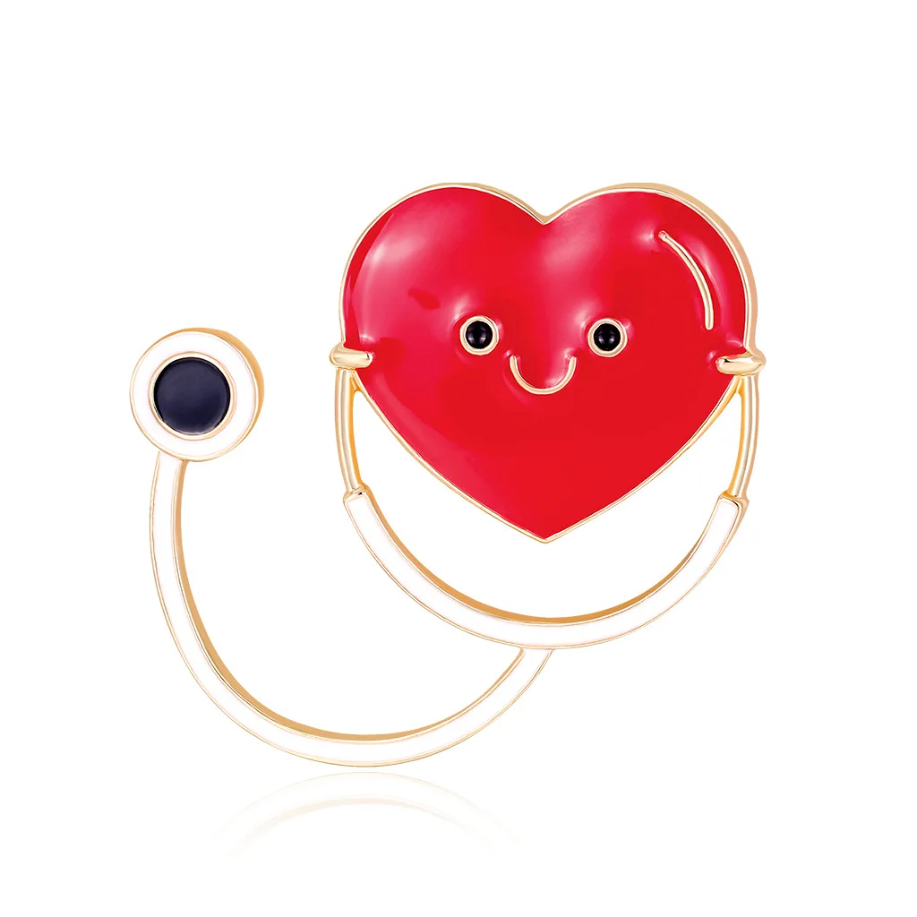 Wish Medical Care Series Red Love Stethoscope Brooch, Alloy Oil Drip Brooch, Pin
