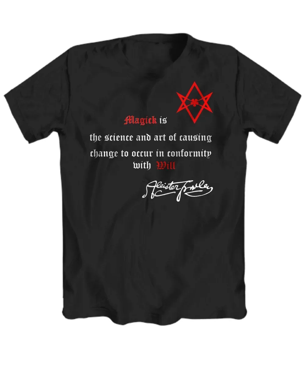 Unicursal Hexagram Graphic Aleister Crowley Magick Definition T-Shirt 100% Cotton O-Neck Summer Short Sleeve Casual Mens T-shirt