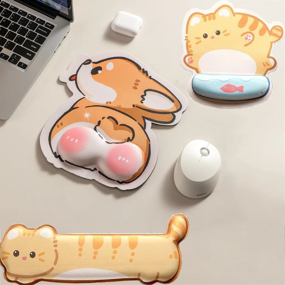 Cute Cartoon Corgi Puppy Cat Mouse Pad Wrist Guard Rubber Memory Foam Keyboard Hand Pillow For Desktop Office Gifts Anti Slip