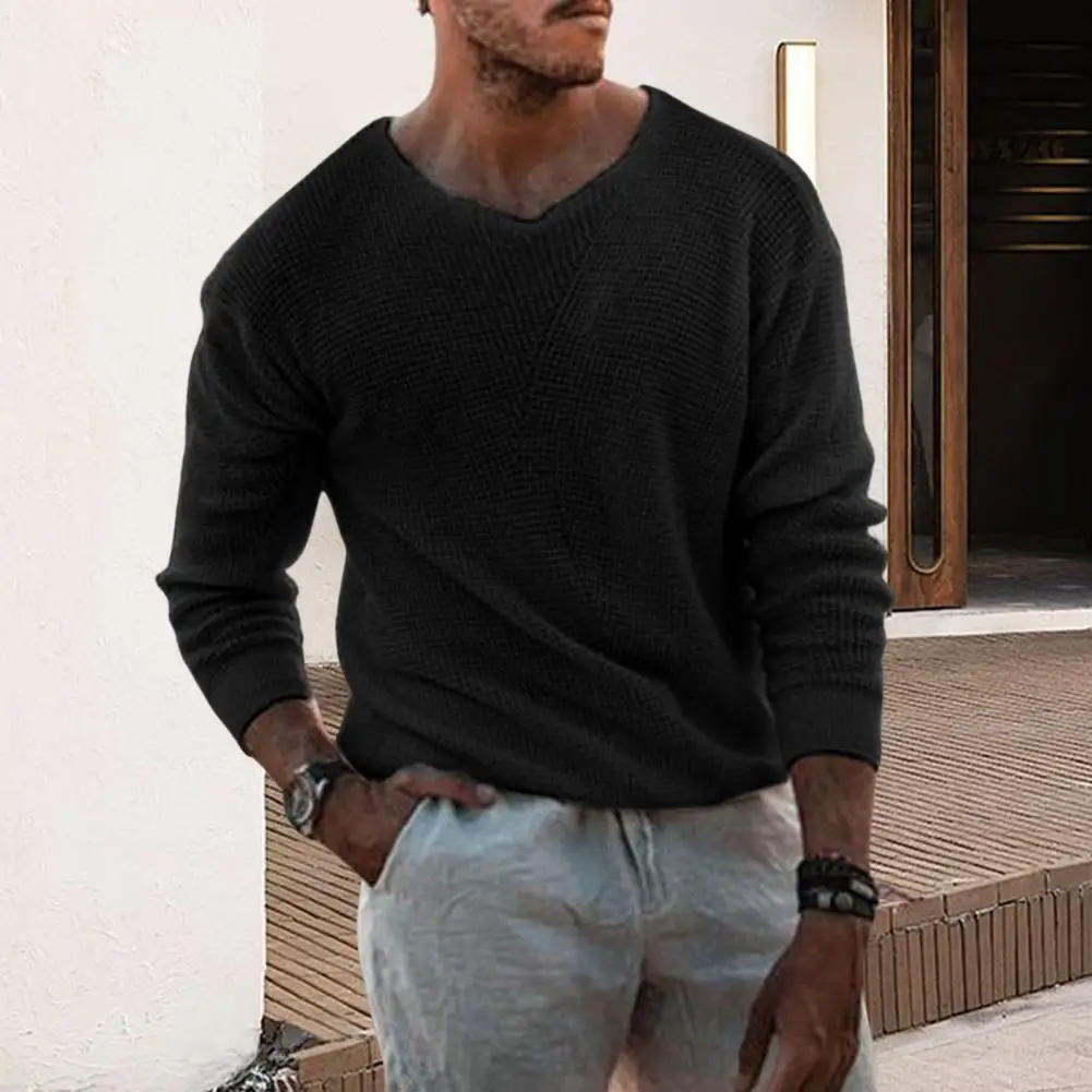 Casual Men Sweater Men's V Neck Knitted Sweater with High Elasticity Loose Fit for Fall Winter Casual Wear Gentleman Style