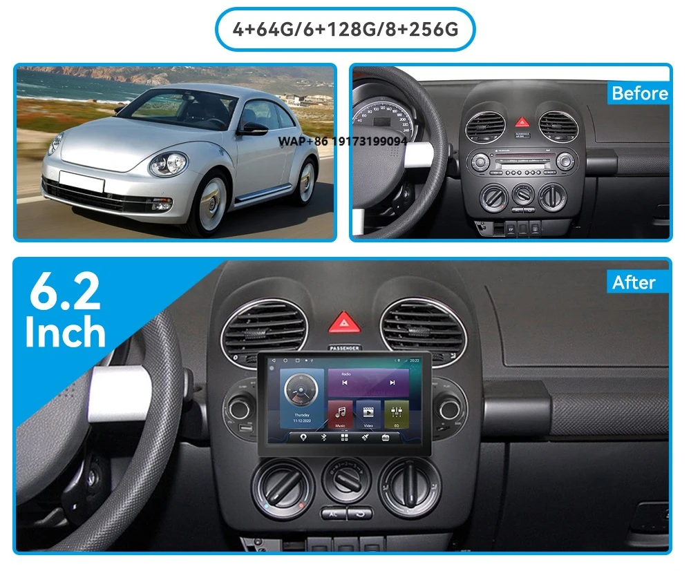 6.2 Inch Carplay for Beetle 2002-2012 Machine Wide Screen Multimedia Player Manual Smart GPS Navi Car Radio Head Unit