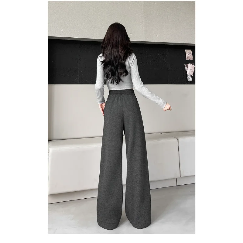 سميكة الكشمير السراويل عالية الخصر سليم صالح سبليت بنطال ذو قصة أرجل واسعة الخريف الشتاء تصميم جديد الشعور الموسعة سراويل تقليدية #6