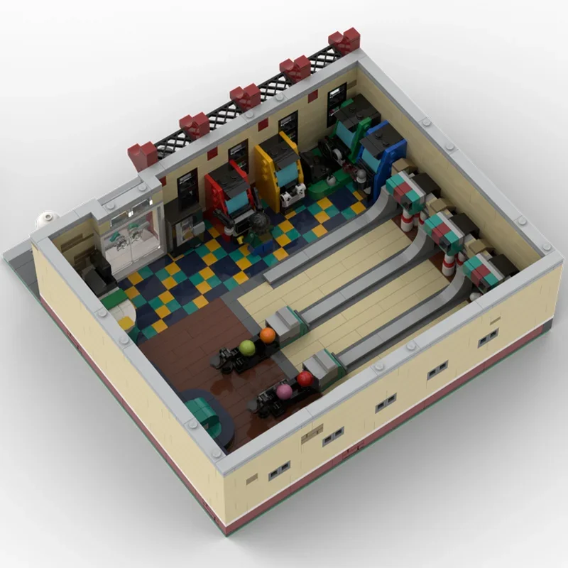 1529 pçs moc cidade retro boliche vôo 32x32 casa modular modelo de rua blocos de construção empilhamento tijolos brinquedos criativos presente do miúdo diy