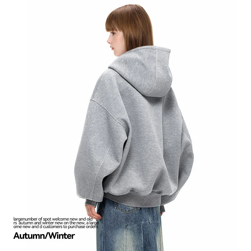 2026 New Oversize Unisex Oversized Hooded Zip-Up Sweatshirt Jacket Heavyweight Airy Cropped Design for Autumn Winter Streetwear