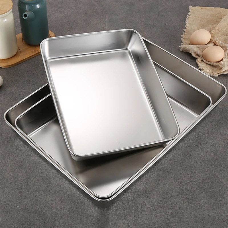 Thicken Deepen Stainless Steel Baking Tray Nonstick Bakeware Cake Bread Pans Food Fruits Storage Trays Plates Kitchen Utensils