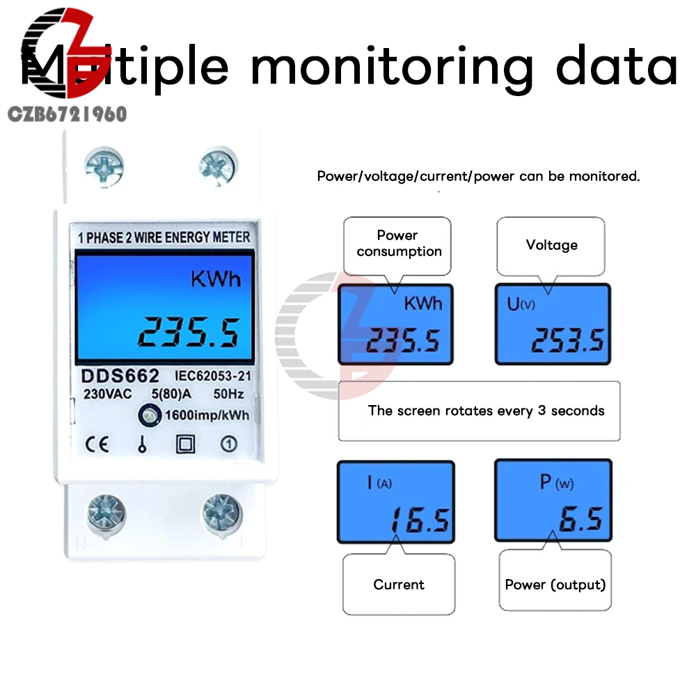 Single Phase Two Wire LCD Digital Display Wattmeter Power Consumption Energy Electric Meter KWh AC 230V 50Hz Electric Din Rail