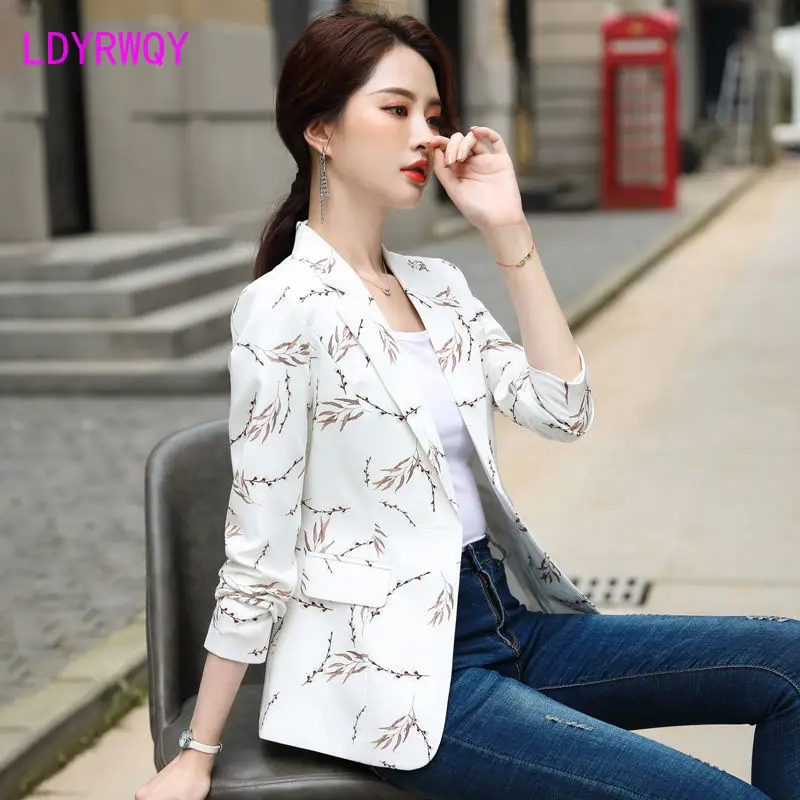 Printed long sleeve Blazer for women 2022 spring and autumn new Korean style temperament slim one button short Suits