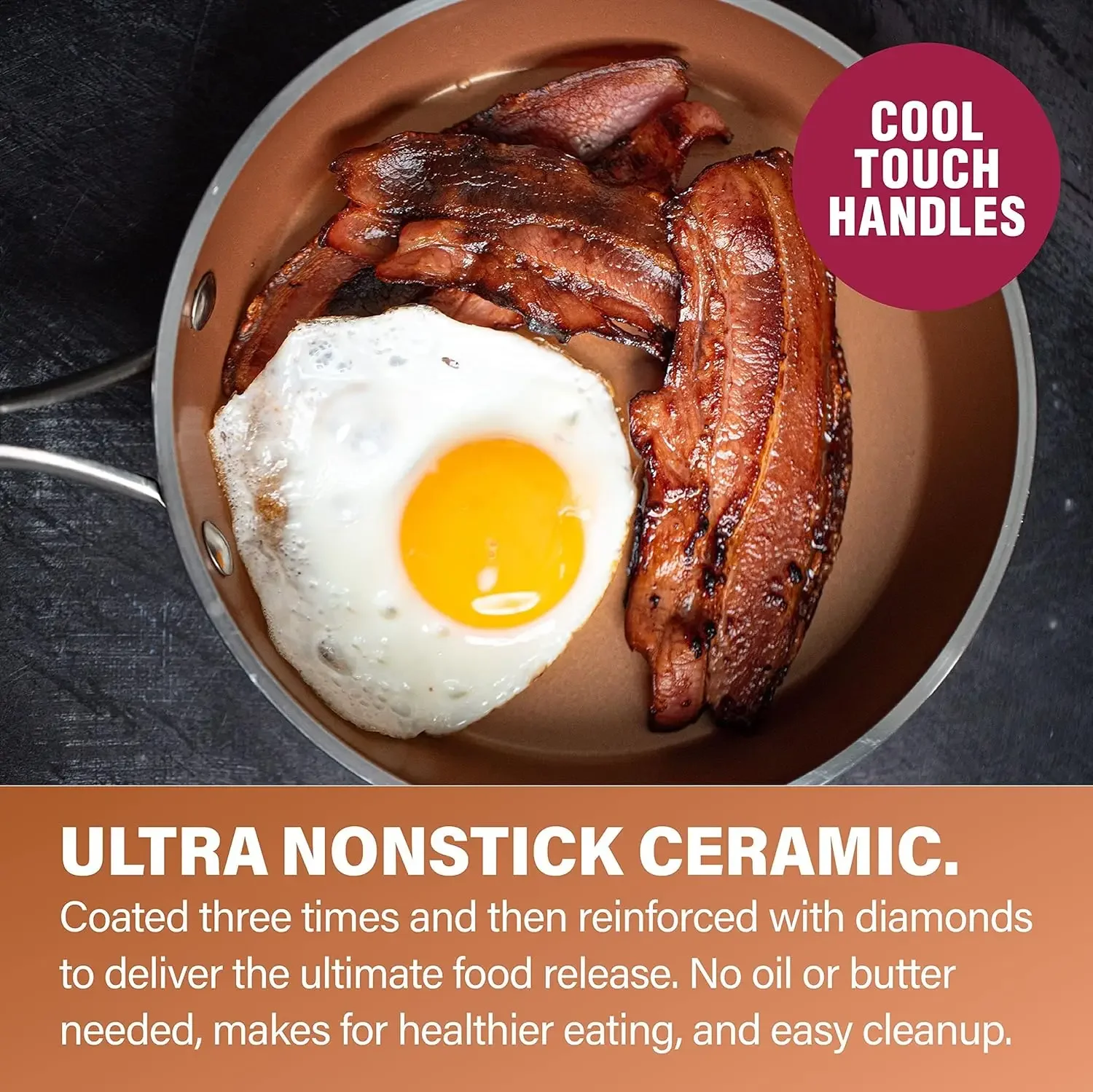 Steel Hammered Copper Collection – 20 Piece Premium Pots and Pans Set Nonstick Ceramic Cookware + Bakeware Set for Kitchen