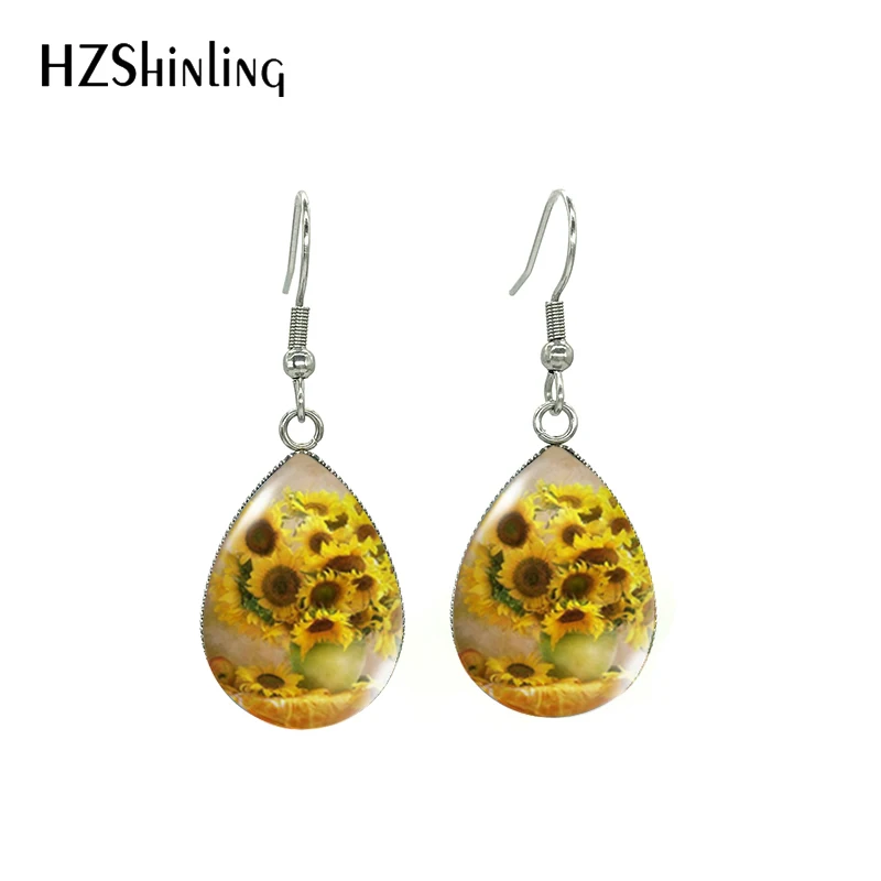 New Vintage Beauty Flowers Butterfly Patterns Art Paintings Tear Drop Fish Hook Earrings Handmade Jewelry Dangle Earrings