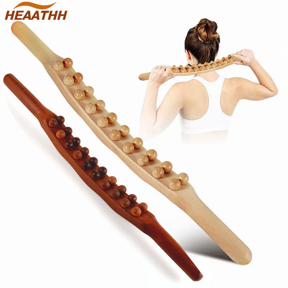 

8/10/20 Beads Gua Sha Massage Stick Carbonized Wood Back Scrapping Meridian Therapy Wand Muscle Relaxing Body Massager Guasha