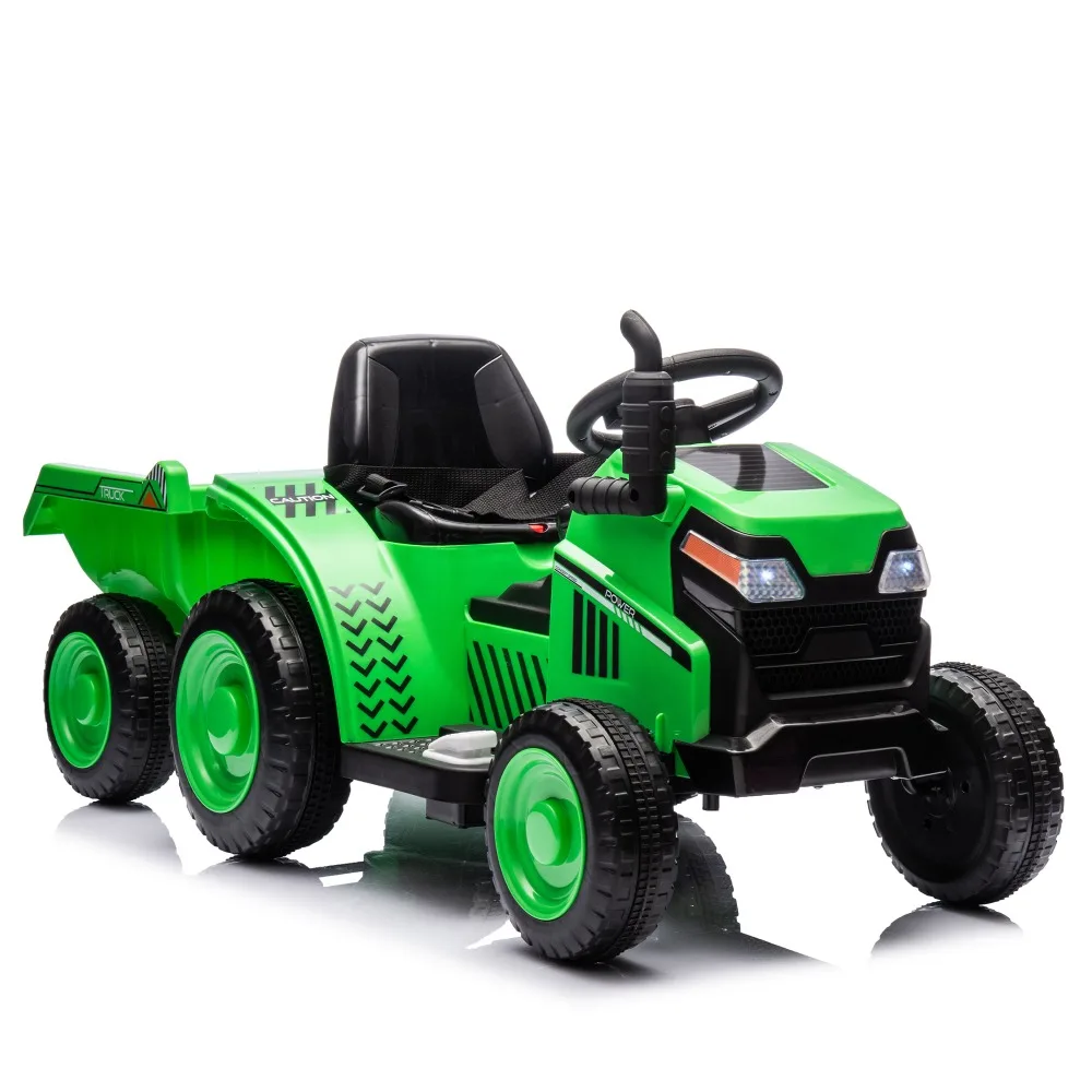 12V Kids Ride On Electric Tractor,Non-skid tires, steering wheel, foot pedal,With Removable storage tug,MP3,USB,Power Display