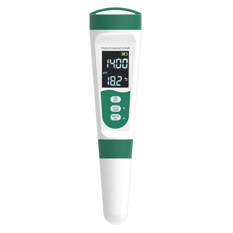 5-in-1 multifunctionele waterkwaliteitstesterpen, TDS/PH/CONDUCTIVITEIT/SALINITEIT/TEMPERATUUR Meetsensormeter met scherm