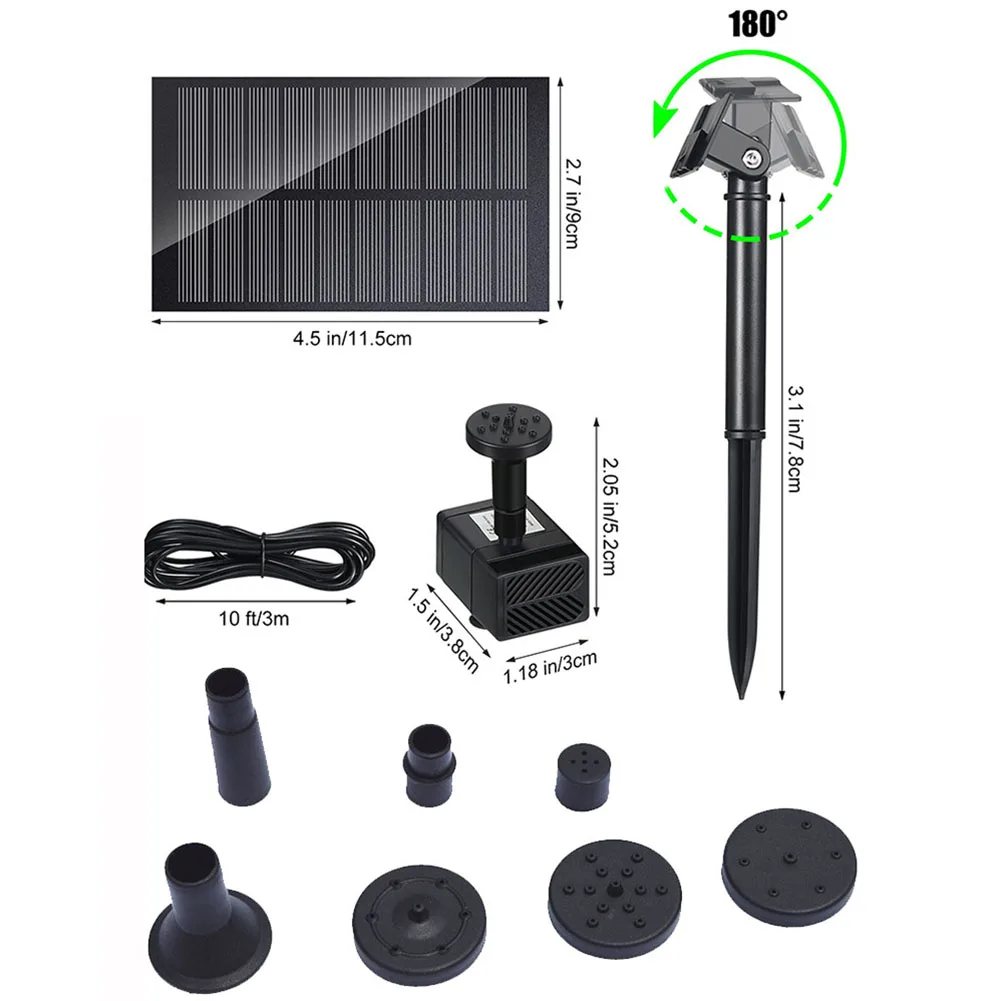 1.5W/2.5W Fontanna słoneczna 5v Bez baterii Nadaje się do ogrodowych stawów rybnych itp. 1 * Panel słoneczny (bez baterii) 1 * Pompa wodna