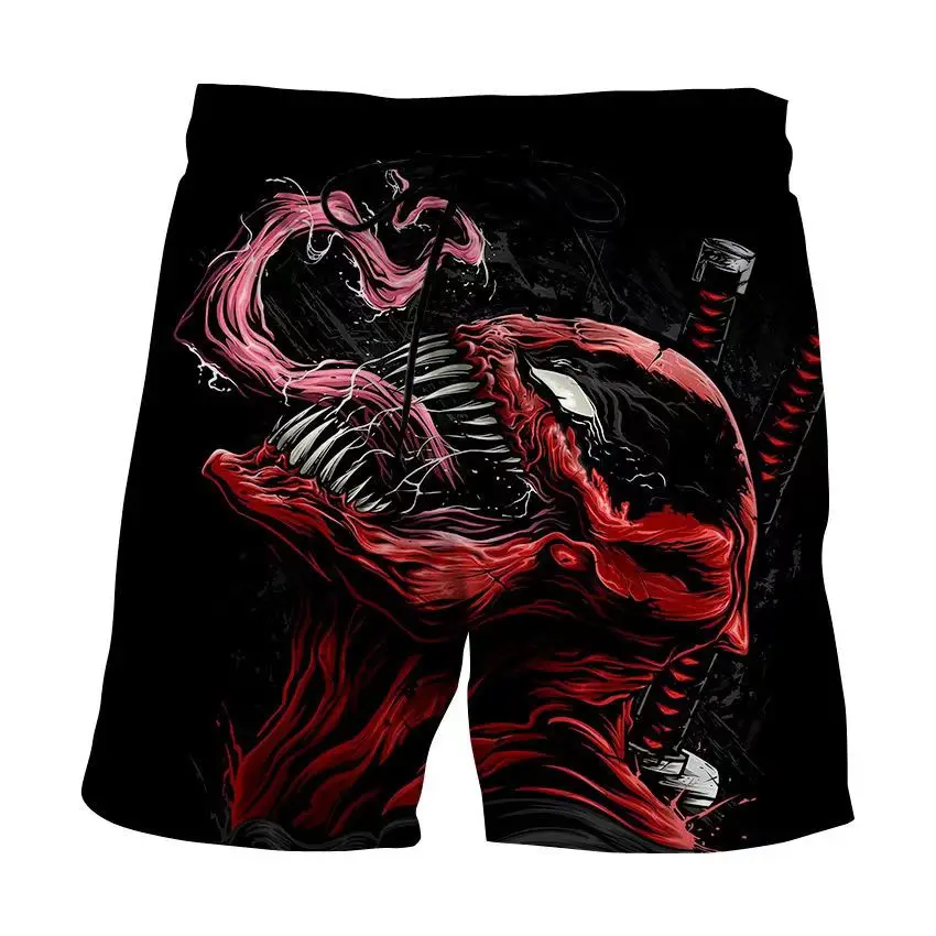 Venom Men's Shorts Anime Comic Shorts 3D Marvel Printed Swim Trunks Beach Quick Dry Men's Shorts Summer New Men's Clothing