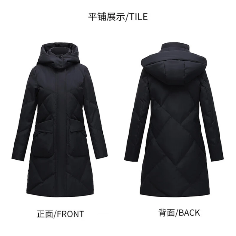 2023 Winter Popular New Mid length White Duck Down Hooded Down Coat Women's Slim and Warm Jacket Coat