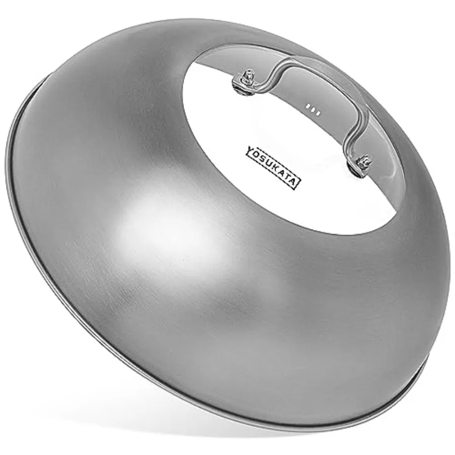 

Wok Lid 12.8 In for 13.5-In Wok - Premium Stainless Steel Cover with Tempered Glass Insert Steam Holes and Ergonomic Handle - D