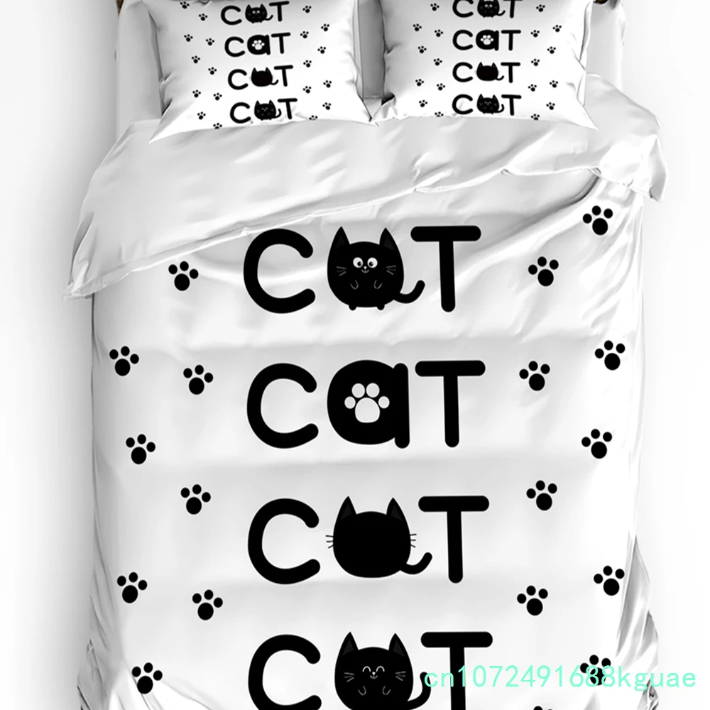 3pcs Bedding Set Cute Kitten Pet Cat Home Textile Duvet Cover Pillow Case Boy Kid Teen Girl Bedding Covers Set