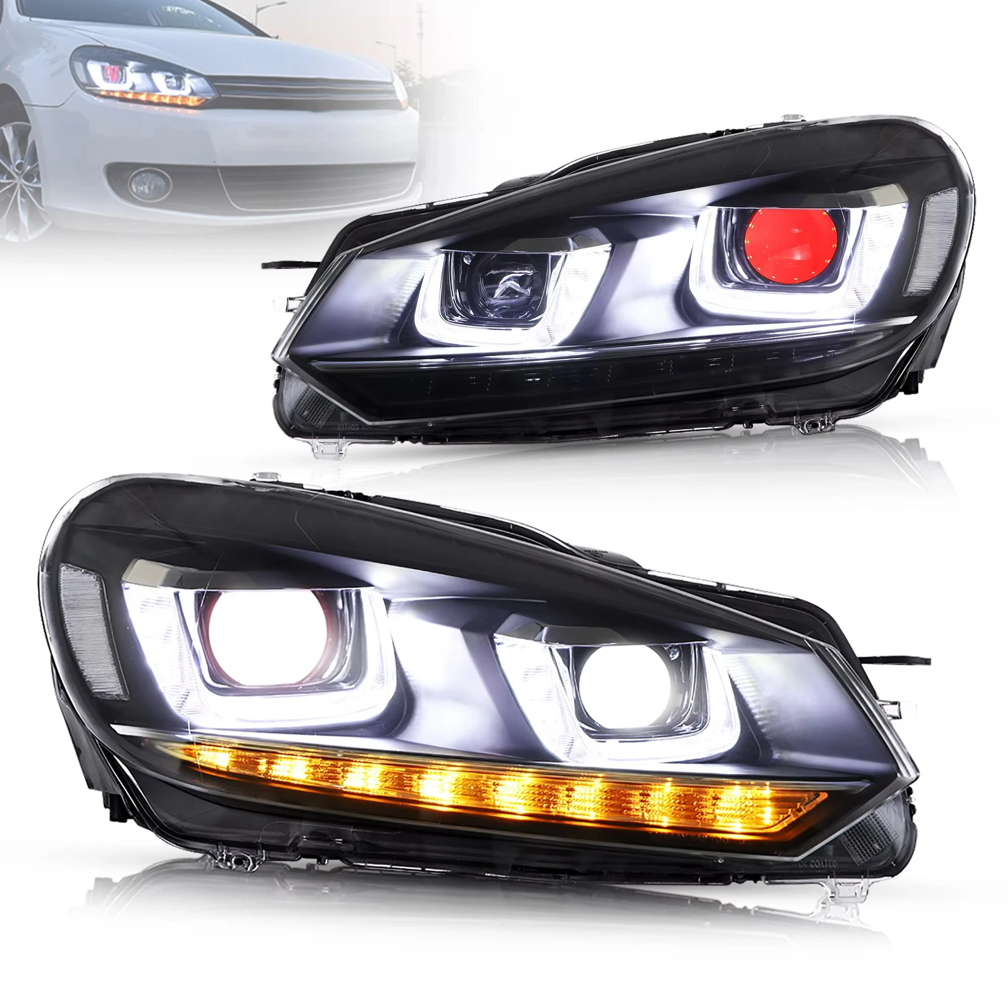 Plug And Play Demon Eye Projector Headlights For Golf 6 2010-2014, Compatible With Car Circuit, No Need For Wiring Modification