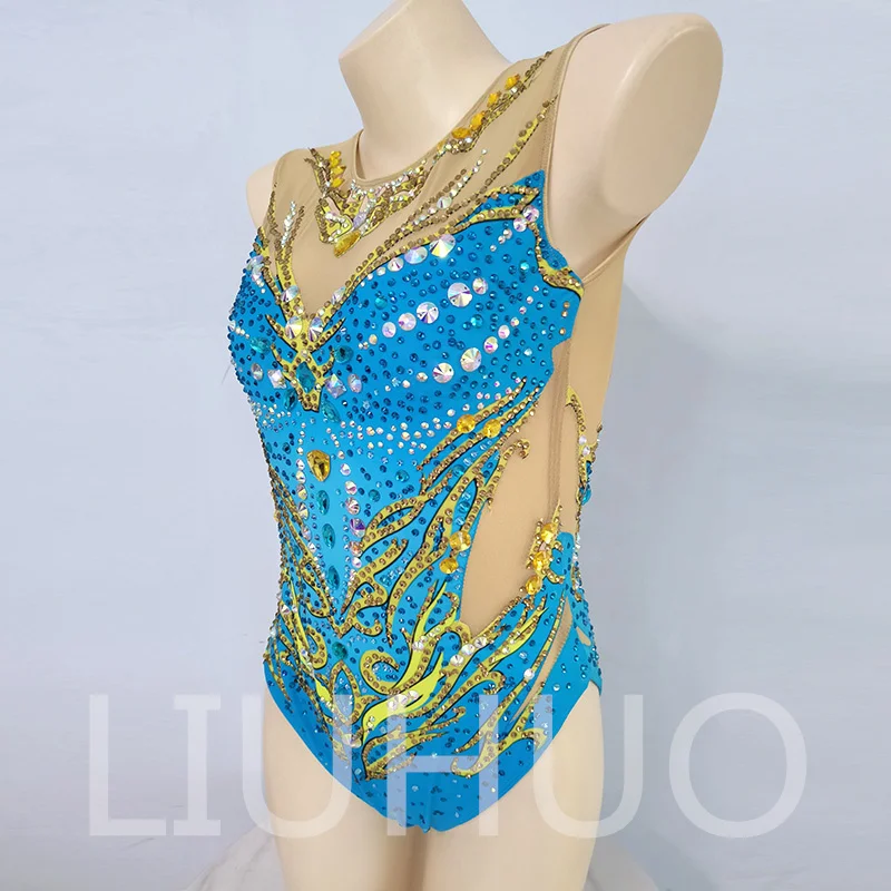 Synchronized Swimming Suit With Rhinestones Swimsuit Girls Competition Dress