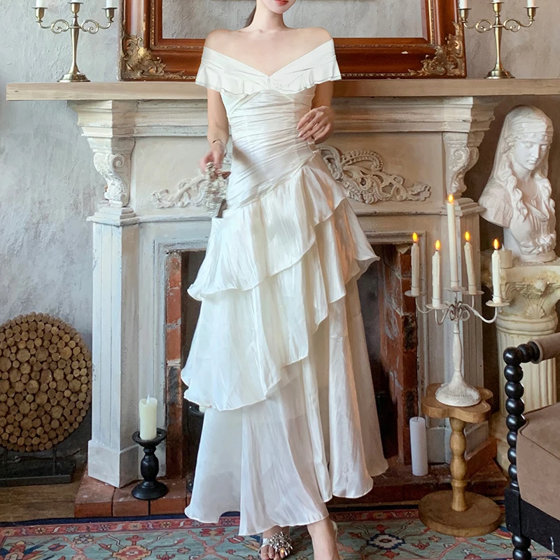 Luxe Witte Jurk Vrouwen Lange Maxi Party Zeemeermin Jurk Off-De-Schouder Zomer Backless Ruches Jurk Vrouwelijke 2026 nieuwe Vestidos