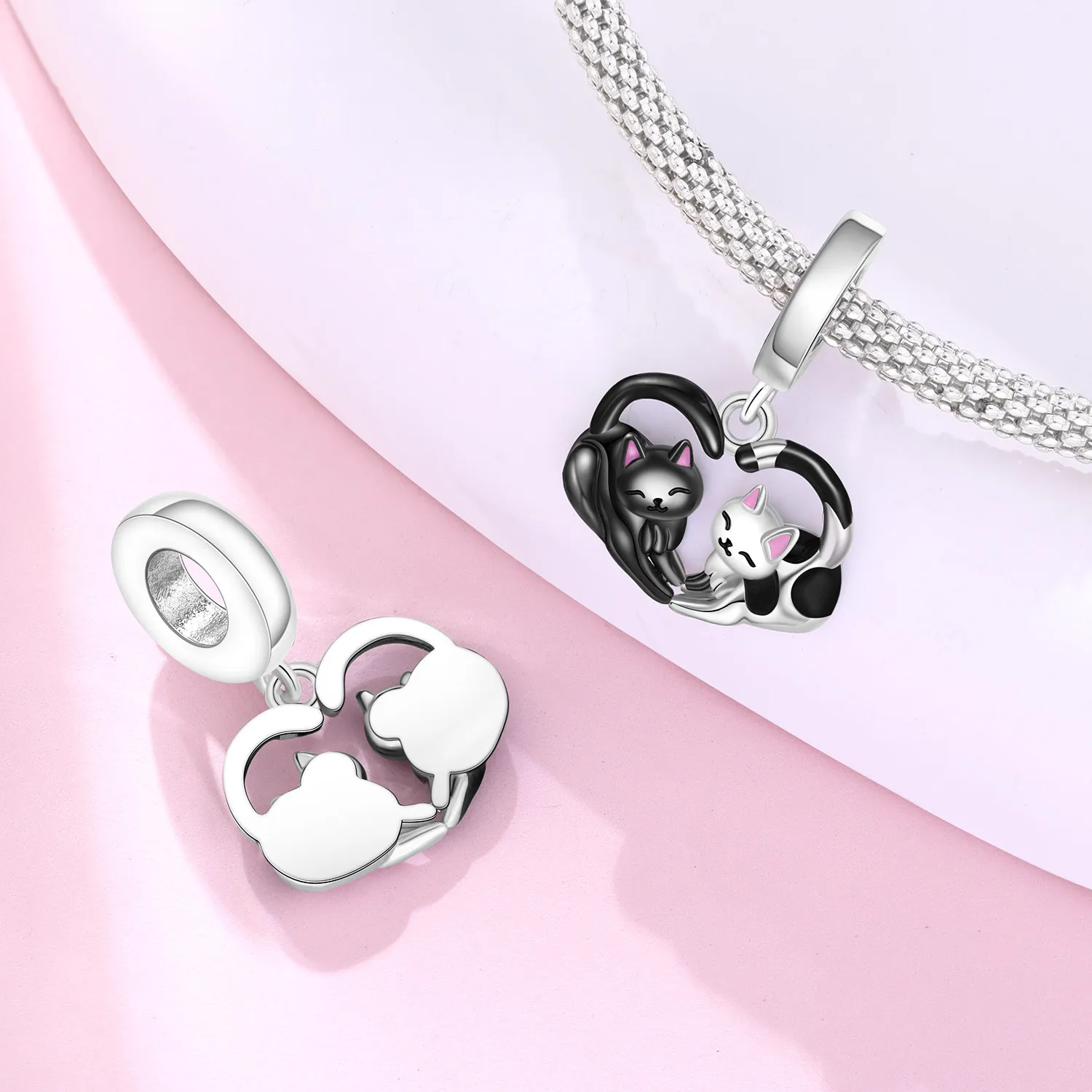 CYCUFF 2025 새로운 925 스털링 실버 2 색 사랑 에폭시 고양이 펜던트 여성 착용 팔찌 매력 다목적 파티 쥬얼리 선물
