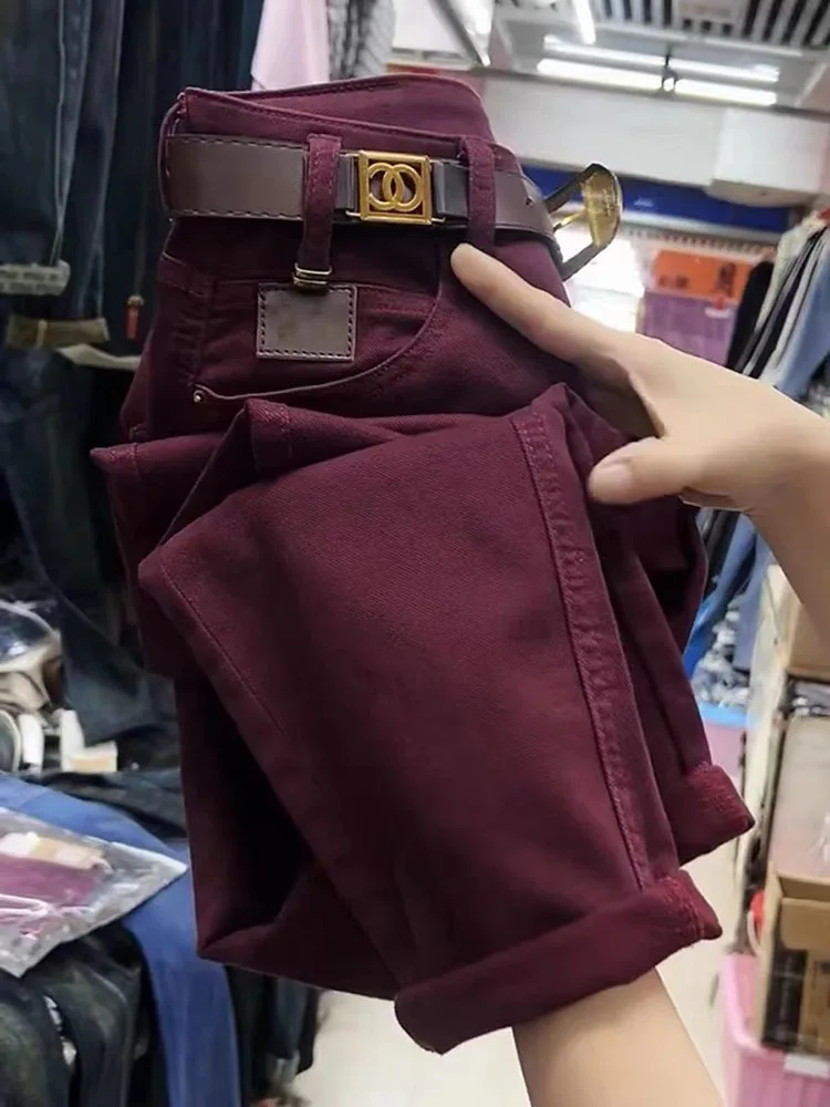 2026 High Waist Candy Color Women Jeans Solid Straight Denim Wide Leg Trousers XJ792