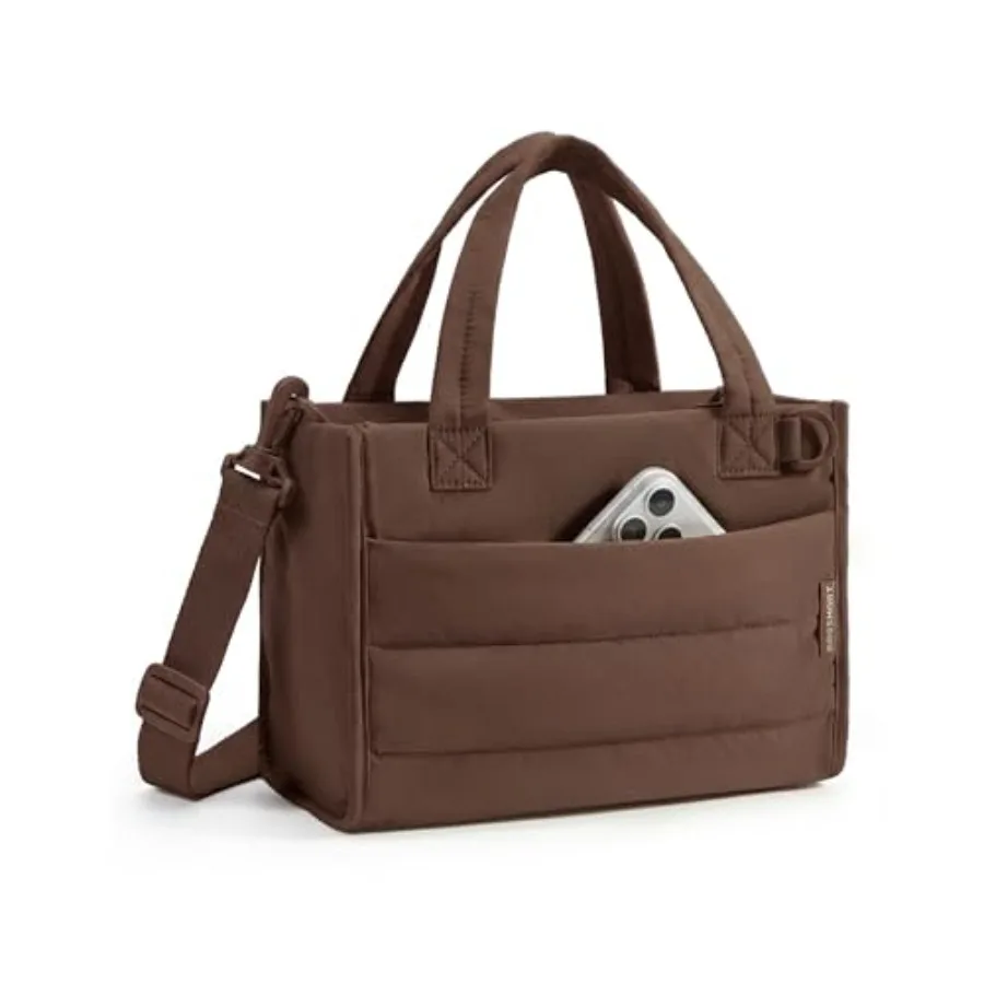 

BAGSMART Tote Bag for Women Puffer Quilted Work Tote Bag Zipper Closure for Work Travel College and tote Lightweight 2 sizes cr