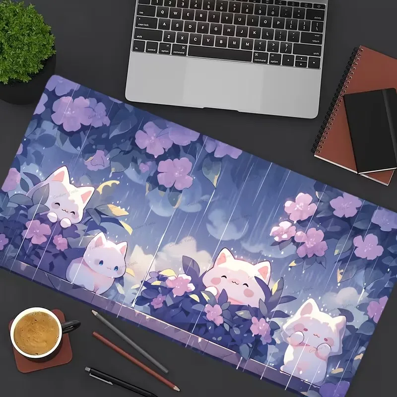 

Игровой коврик для мыши Cute Cat, яркий фиолетовый и белый кошачий дизайн, игровой аксессуар XXL, идеально подходит для домашних и офисных настольных компьютеров.