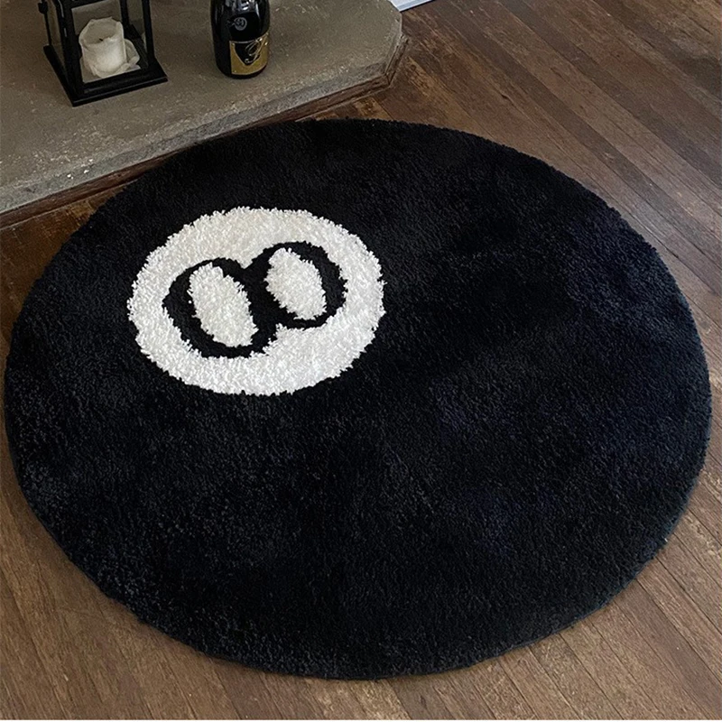 

Retro Black No. 8 Carpet Round Tufting Super Soft Chair Floor Mat Anti-Slip Bath Mat Hip Hop Rug Simulation Billiards 8 Ball Rug