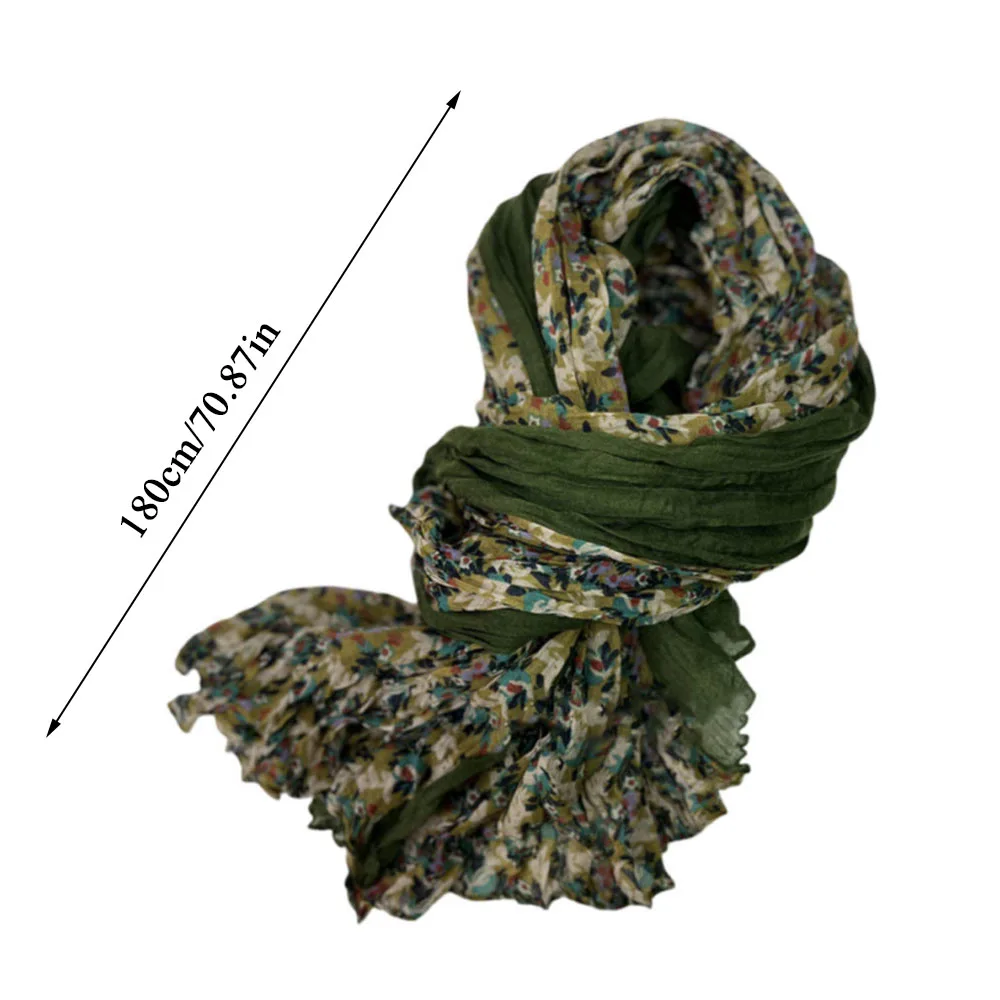

Хлопково-полиэстеровый шарф с цветочным узором, длинный платок-накидка, хлопково-льняной шарф-пэчворк, теплый шарф для защиты шеи, натуральный жатый шарф-шаль