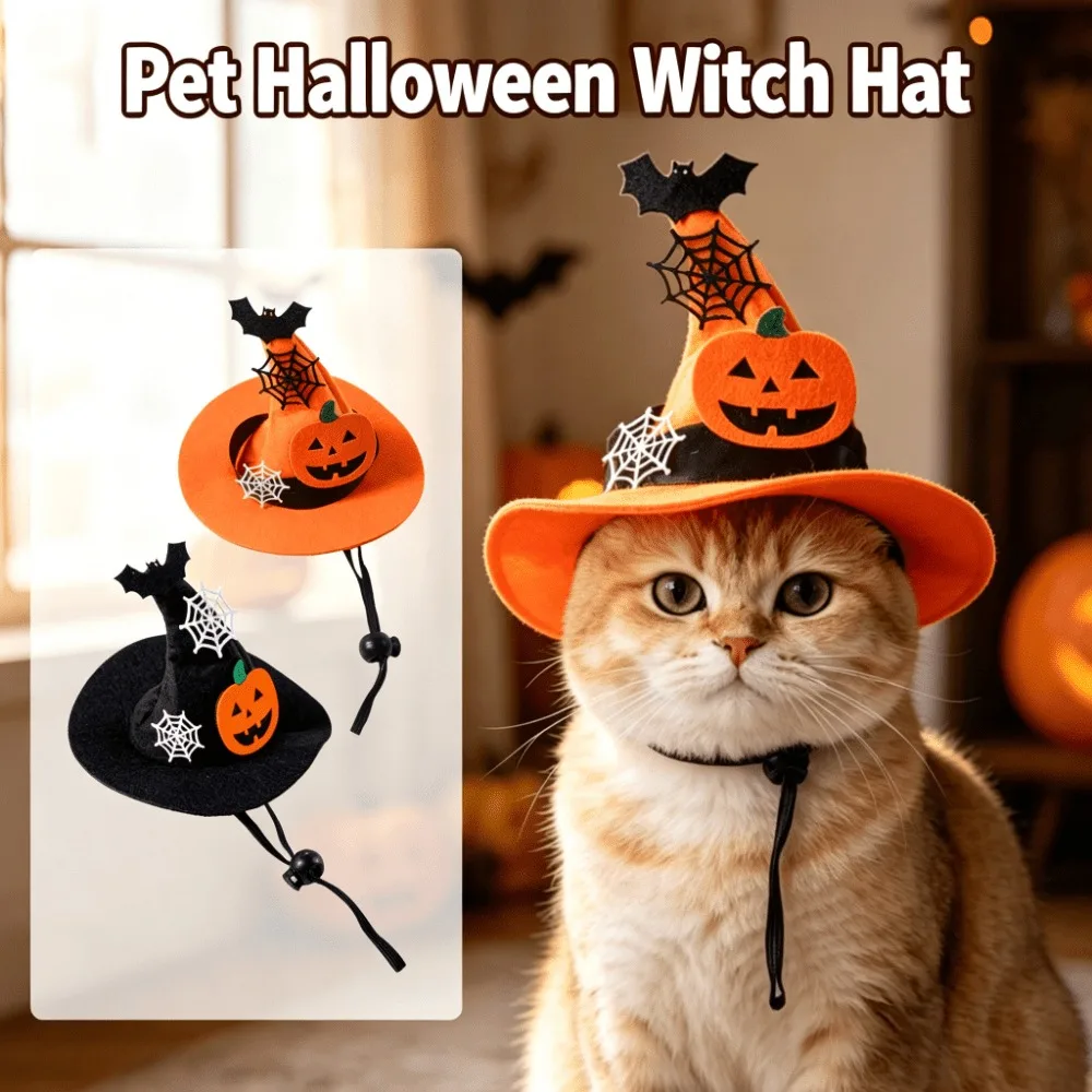 Adjustable Halloween Pet Pumpkin Witch Hat Bat Spider Web Decor Cat Dog Festival Cosplay Hat Puppy Kitten Party Photo Accessory