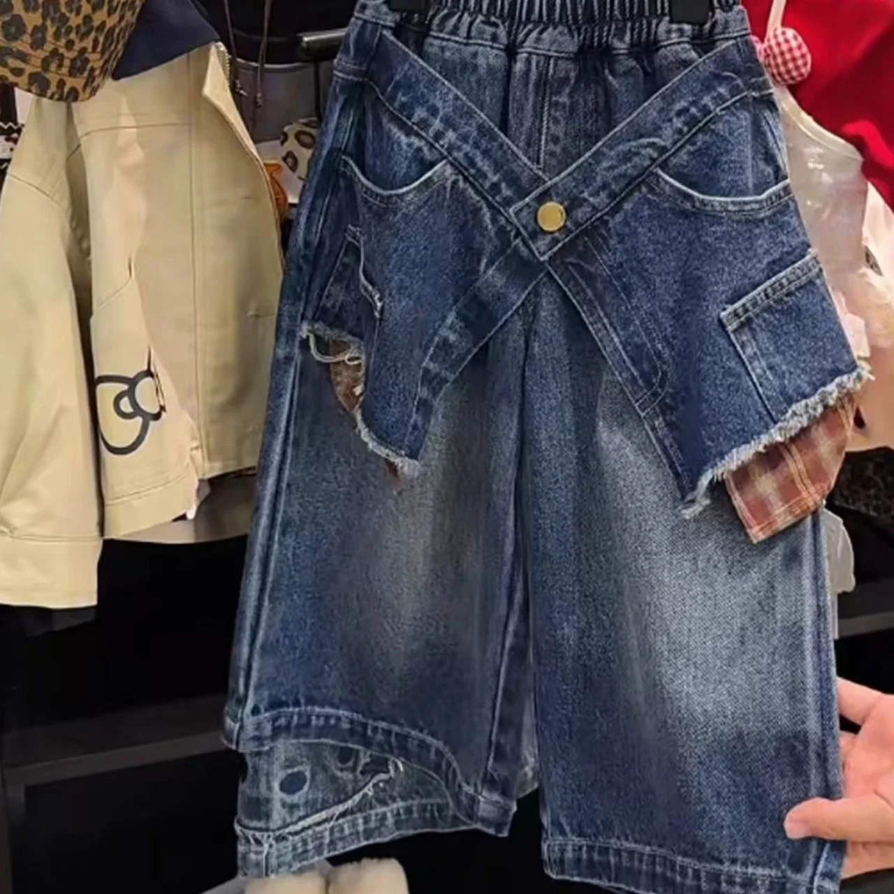 

Girls' Pants Autumn 2026 New Style Children's Fashionable Splicing Denim Wide Leg Pants Baby Loose And Versatile Skirt Pants