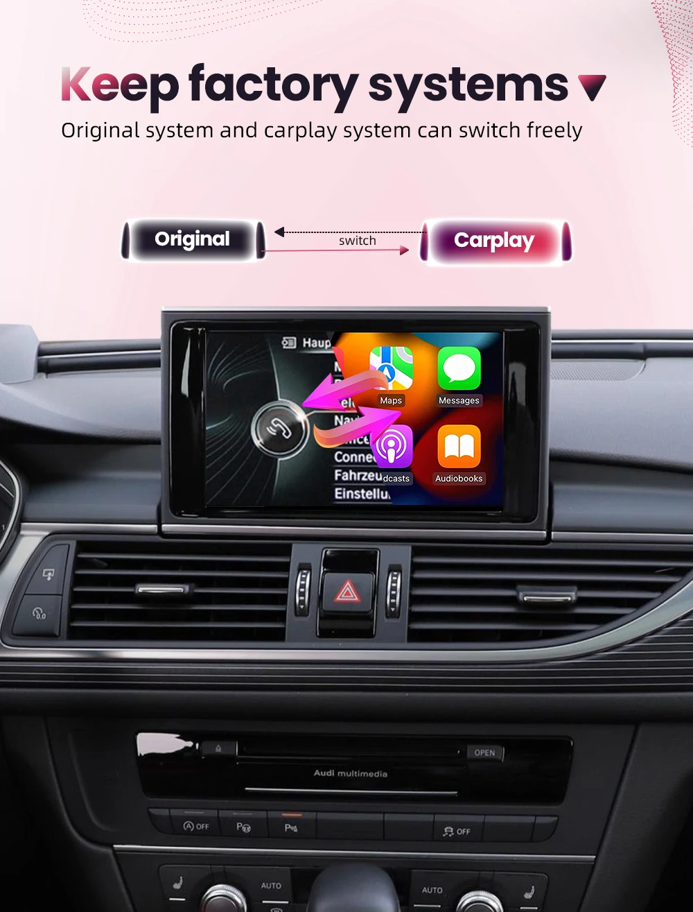 BONROAD Drahtloses CarPlay-Schnittstellenmodul für Audi A6 A7 A4 A5 Q3 A1 Q5 mit Android Auto Mirror Link AirPlay Bluetooth – Detail 4