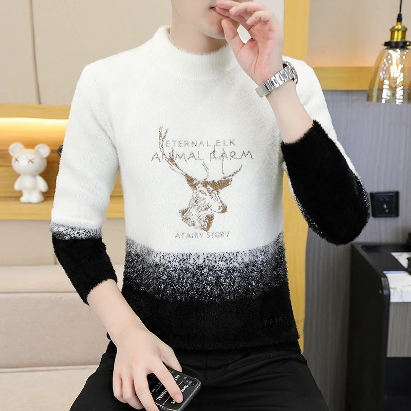 9 styles Thick Warm Sweater Youth Slim Fit Patterned Letter Autumn Jumper Fleece Padded Round Collar Streetwear Male Pullover