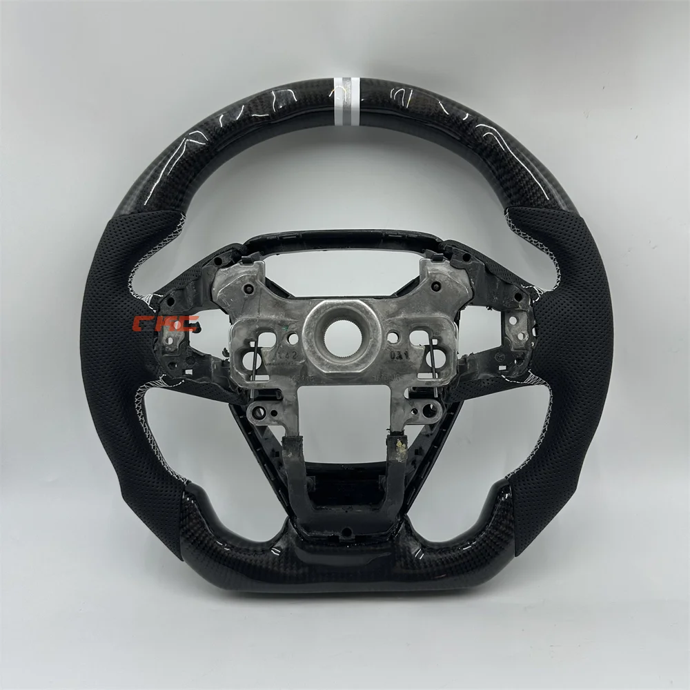 For 2019 Honda CRV Customized Black Carbon Fiber Perforated Leather White Silver Strip White stitch Steering Wheel