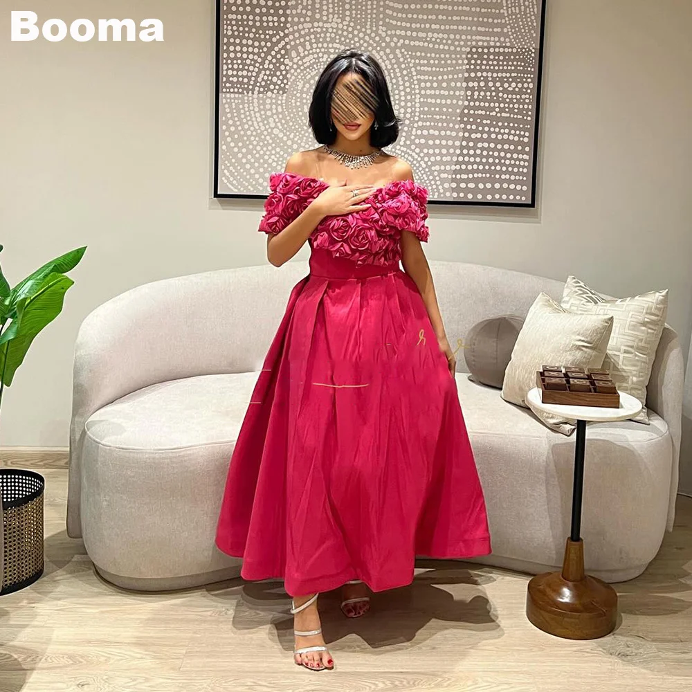 

Booma Saudi Arabic Women's Evening Dresses Boat Neck 3D Flowers Formal Occasion Dresses Ankle Length Party Prom Gowns Duabi