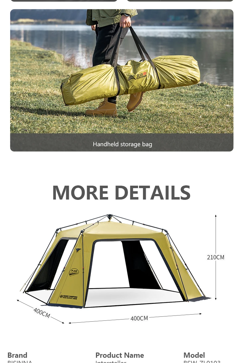 BISINNA 6-8 Persons One-touch Dome Tent Vinyl Coated Canopy Waterpoof Sunshade Shelter for Family Camping Travel Outdoors