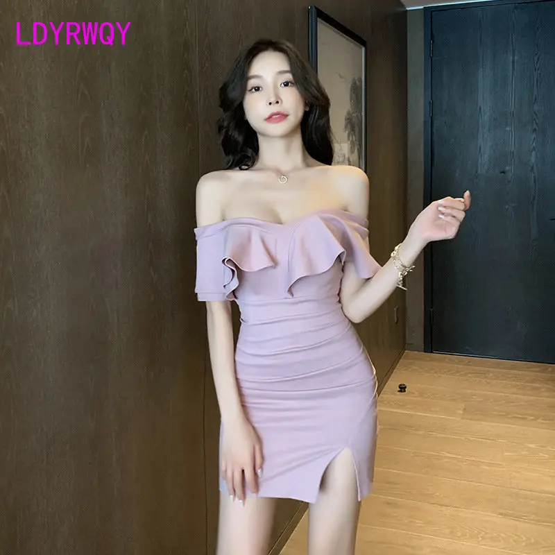 

Sexy low - cut peplum edge to wipe breast dress fashion shows shoulder to show thin tight bag buttock shows back