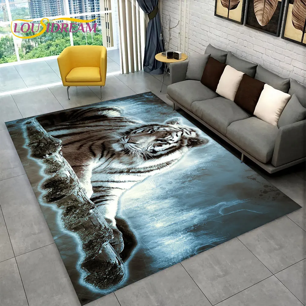 3D Tiger Leopard Cheetah Lion Wolf Area Rug,Carpet Rug for Living Room Bedroom Sofa Doormat Kitchen Decor,Kid Non-slip Floor Mat