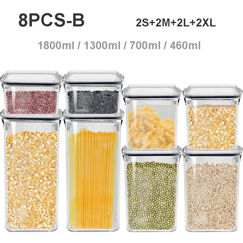 

8-9-10PCS set Airtight Food Storage Containers With Lids Kitchen Canisters Pantry Organizers Clear Food Storage Jar