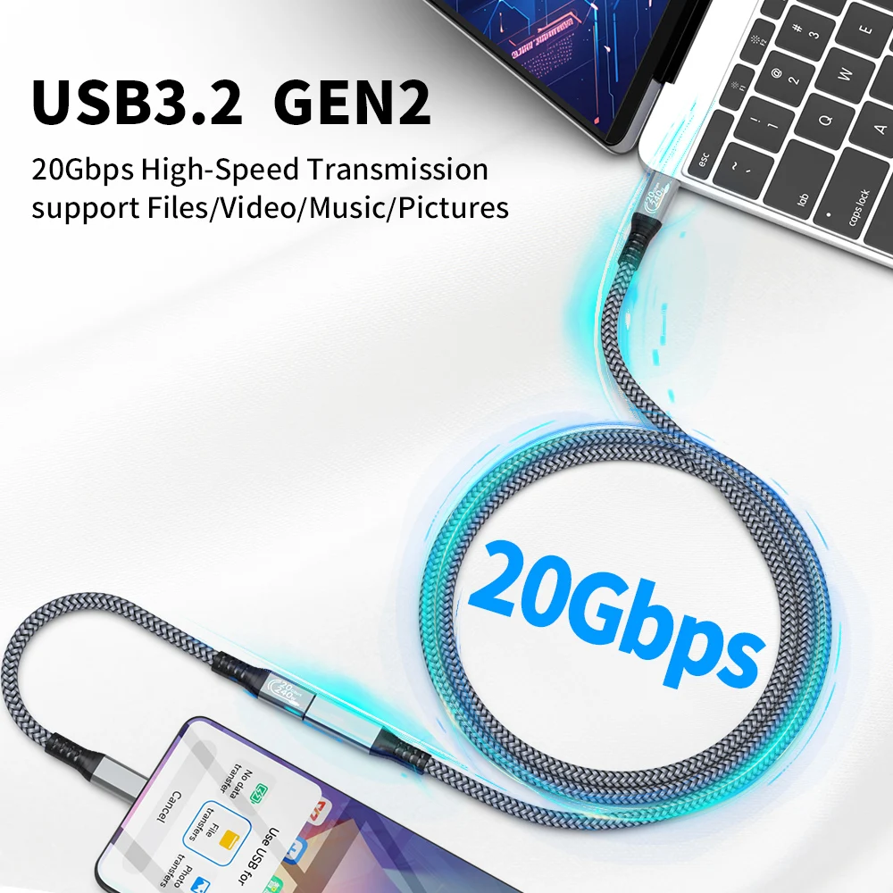 USB C 3.2 Gen2 20Gbps Extension Cable Type C to C PD 240W QC4.0 3.0 5A Fast Charging Cable For MacBook Pro 4k 60Hz Video Cable