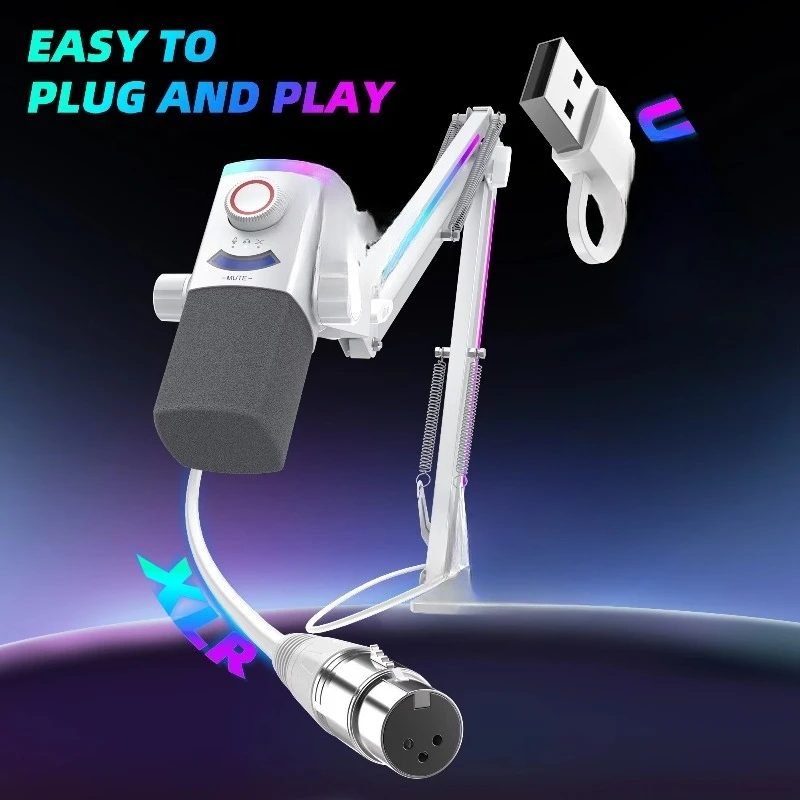 Universal Serial Bus Dynamic Computer Microphone with Boom Arm