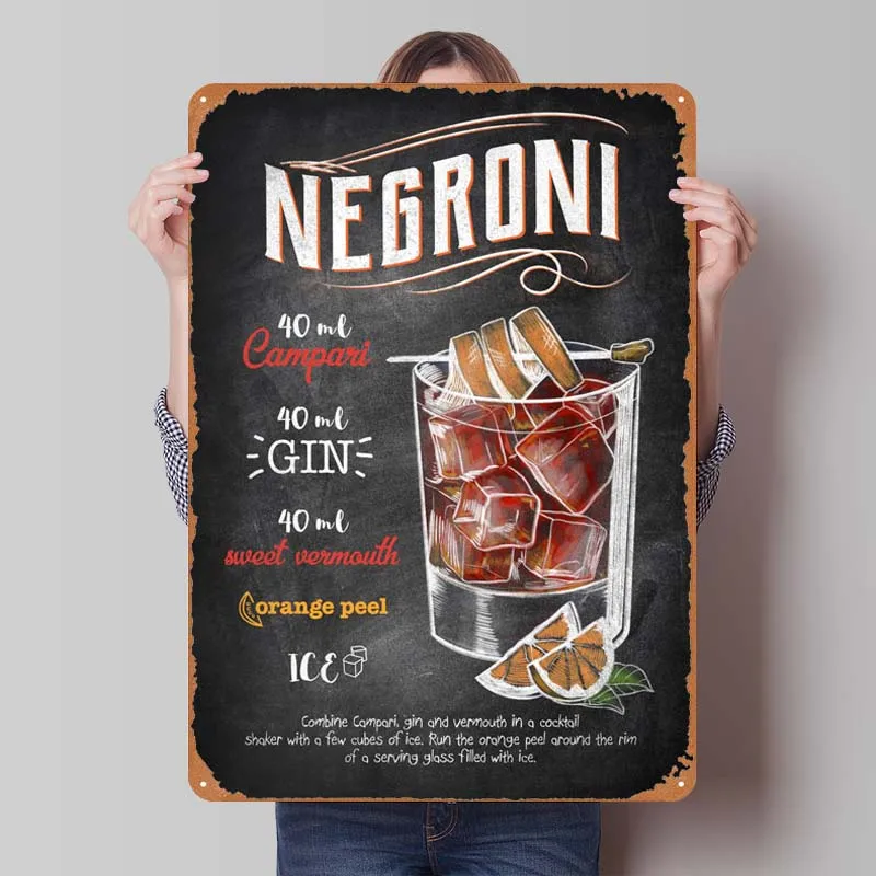 

Металлический постер Negroni, настенный Декор для дома, ретро металлический жестяной знак для бара, настенное украшение, мужская пещера, винтажный