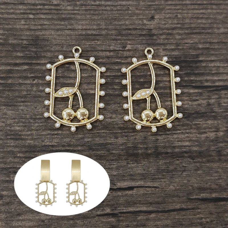 New 3 Pieces High Quality Zinc Alloy Cherries Inlay Acrylic Pearl Charms Pendants for DIY Earrings Necklace Jewelry Accessories