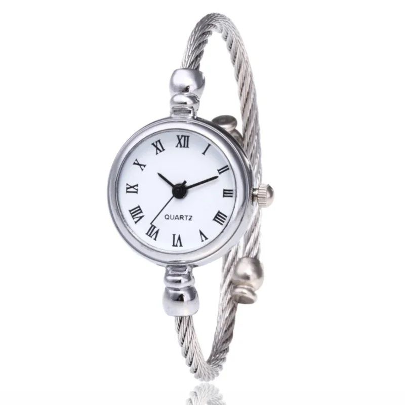 Pequeño reloj de pulsera de oro de lujo de acero inoxidable para mujer, relojes de pulsera de cuarzo Retro, relojes de cadena fina informales a la