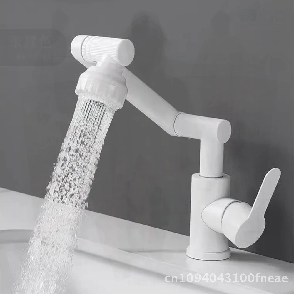 

Белый смеситель Lucky Cat двойного назначения для кухни, ванной комнаты, вращающаяся раковина для горячей и холодной воды с плетеными трубками, современный минималистский стиль