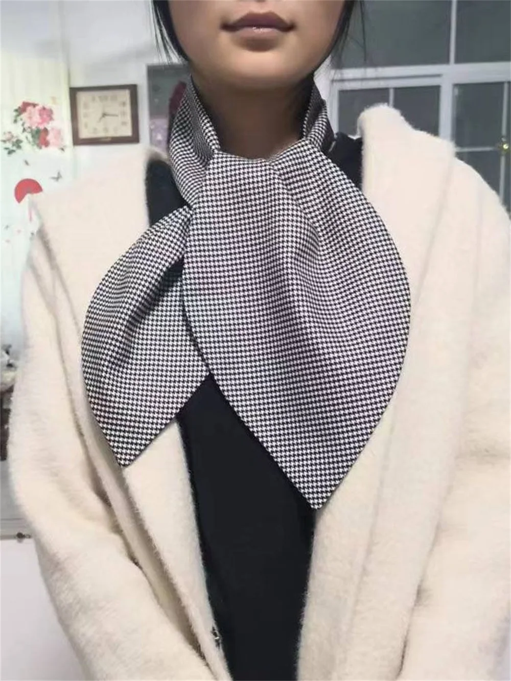 Winter scarf houndstooth lattice warm double-sided multi-purpose tie age-reducing neck protection decorative scarf short new Jok